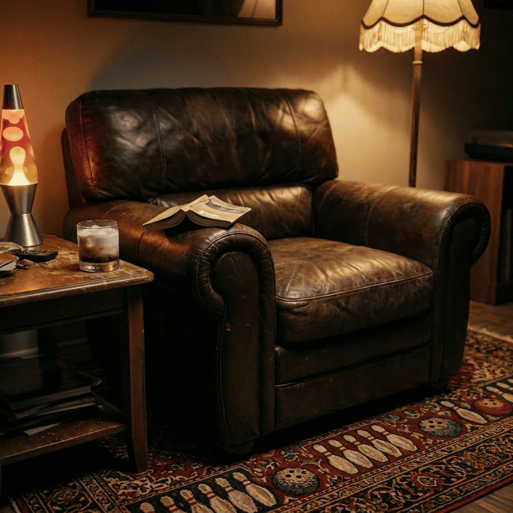 The Dude's Chair near a lamp reading a book